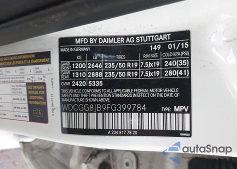 2015 Mercedes-Benz Glk 350 4Matic from USA, damaged, VIN WDCGG8JB9FG399784